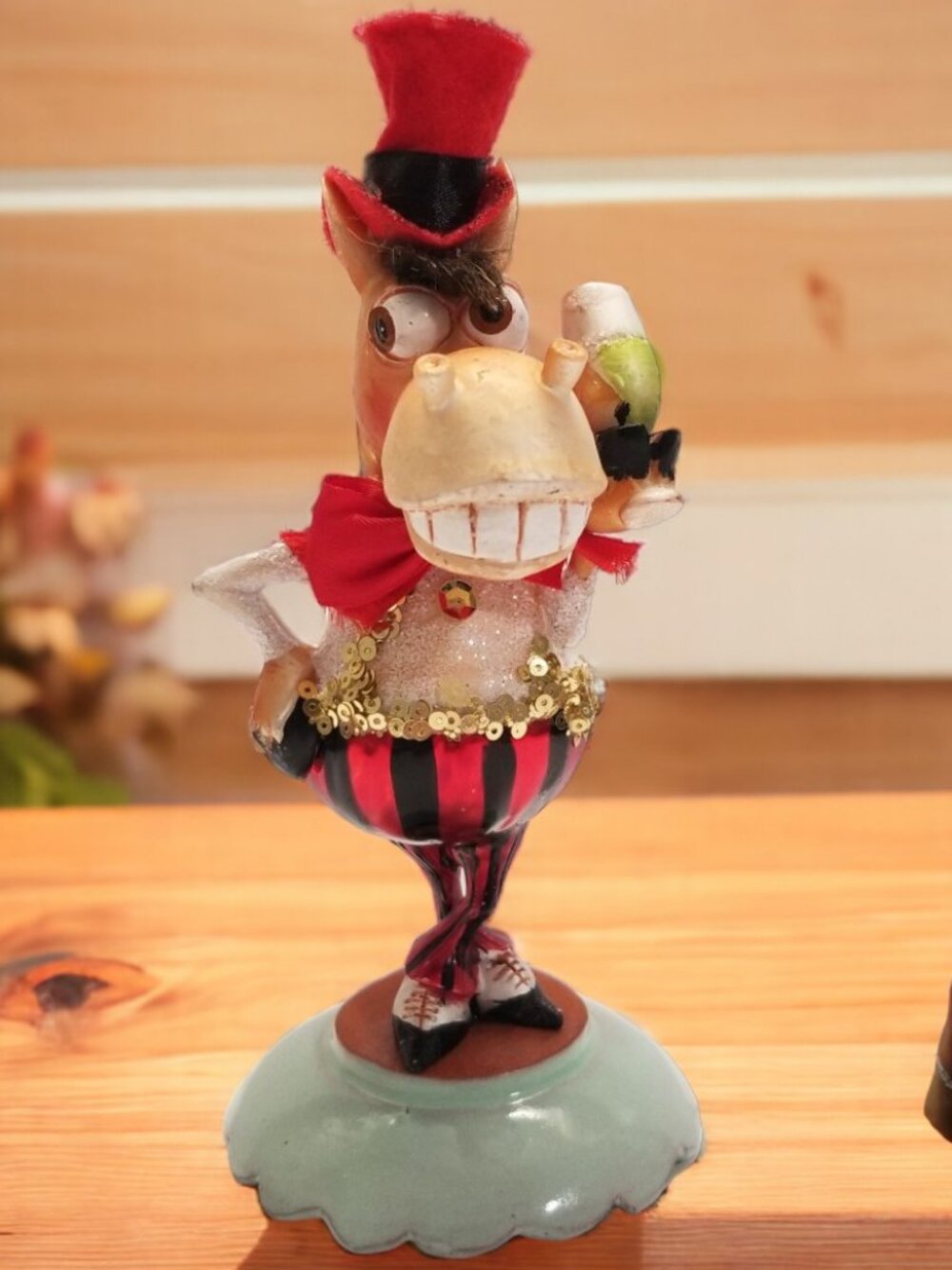 Ashland Blown Glass Donkey on Green Metal Stand Unique Holiday